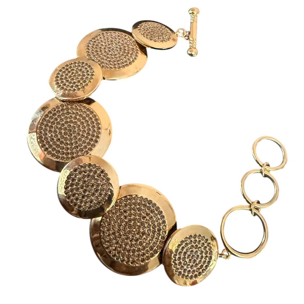 AKKAD gold-tone statement bracelet round, textured medallions with pave crystals